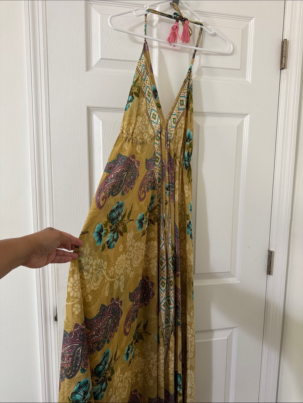 Boho Paisley Floral Maxi Dress in Mustard and Teal